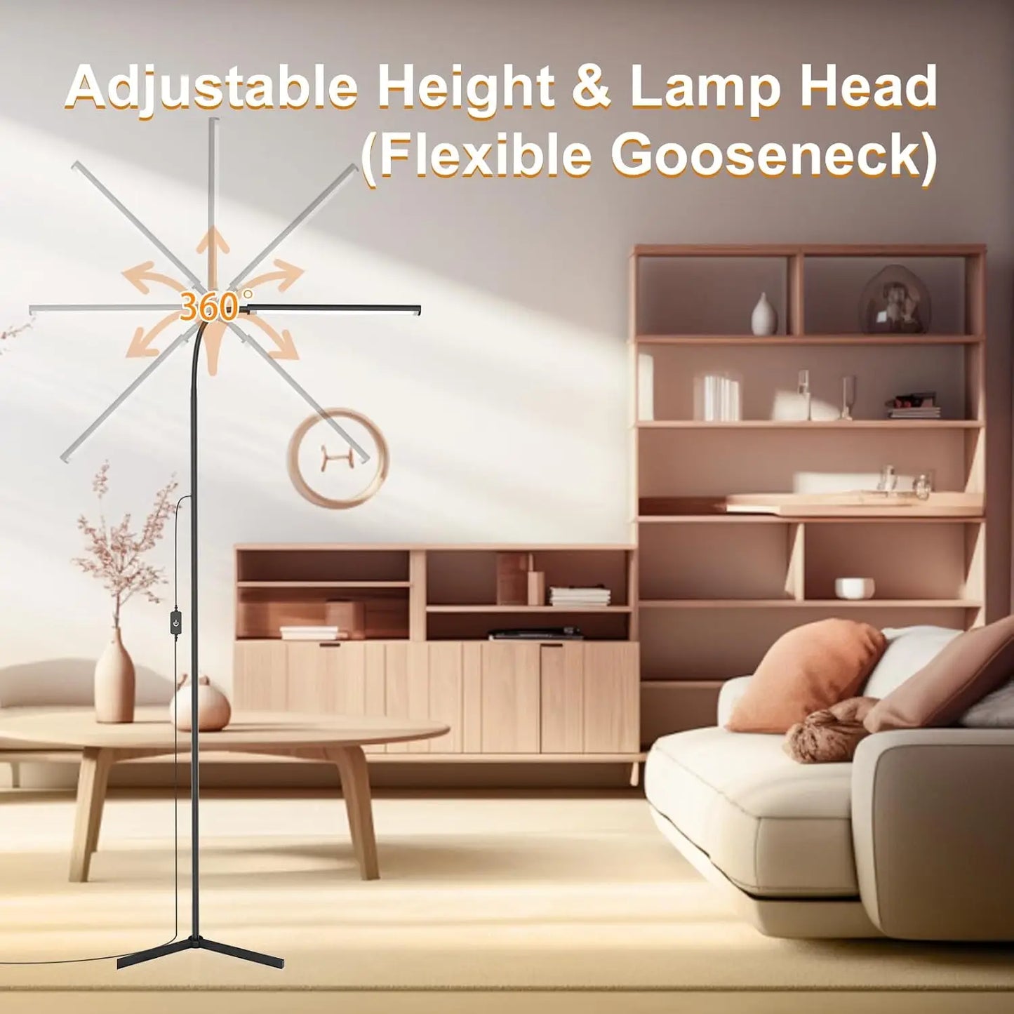 Touch Control Adjustable LED Floor Lamp with Stepless Dimming