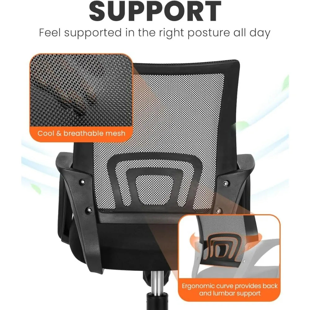 Black Mesh Gaming Office Chair Mid Back Lumbar Support Adjustable Height