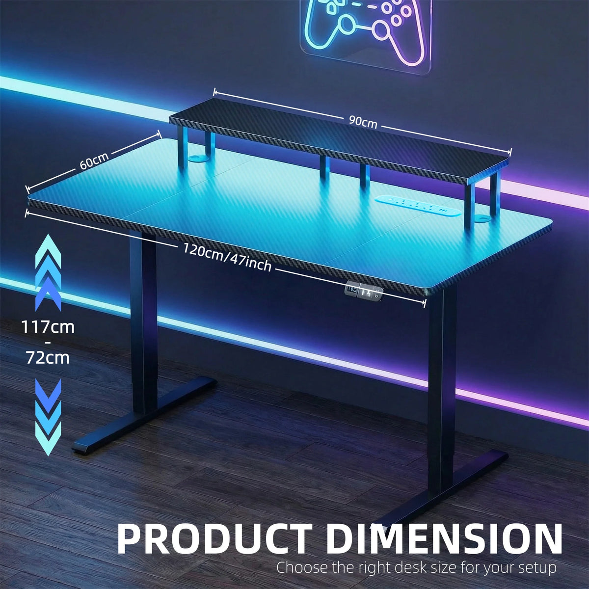 NEBMAAX Electric Height-Adjustable Gaming Desk with LED Lighting