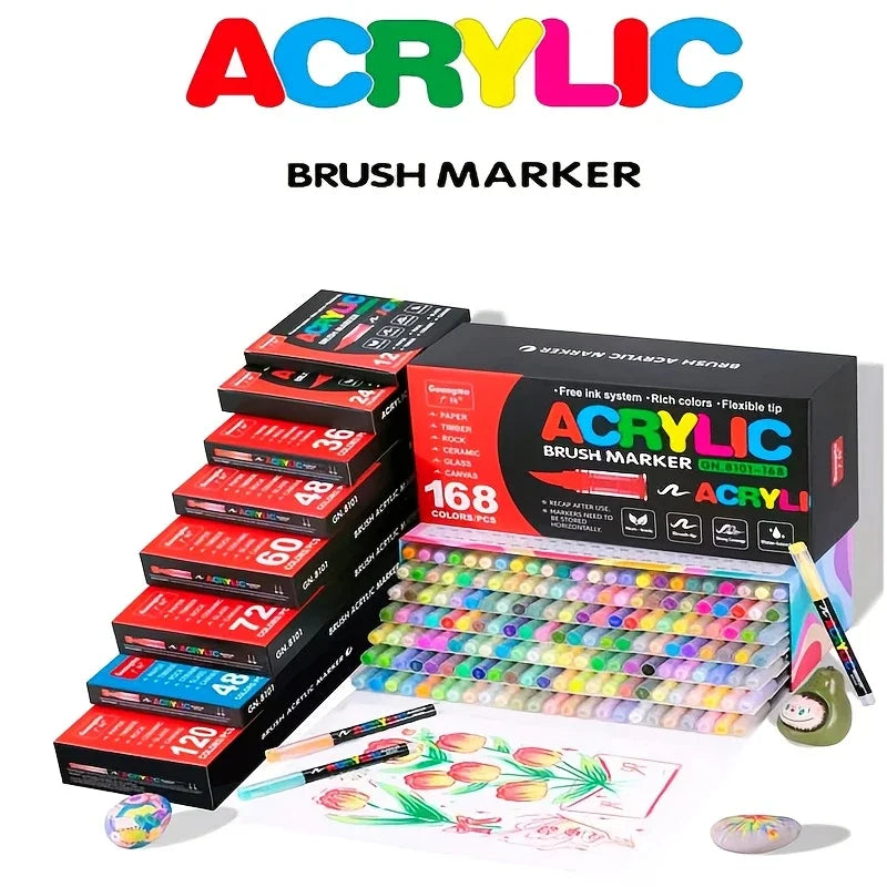 Acrylic Paint Markers,Waterproof Brush Tip Pen Quick Dry