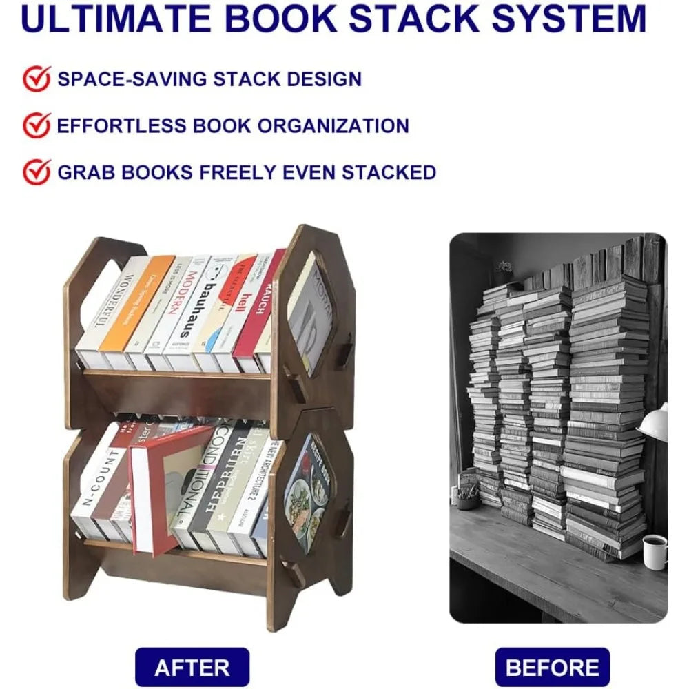 Compact Stackable Bookshelf Organizer with Handle