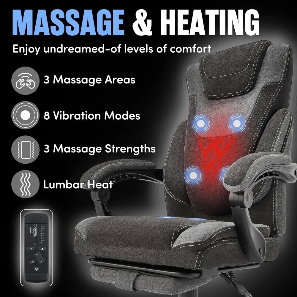Massage Office Chair with Footrest,6-Point Vibration & Heat, 500LBS