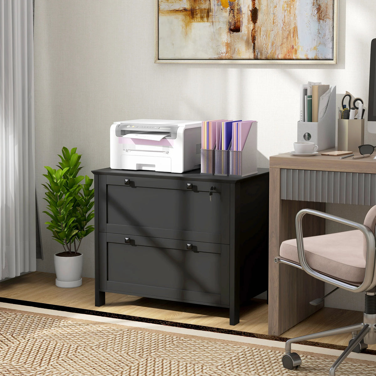 HOMCOM 2 Drawer File Cabinet with Lock, for Home Office, Black