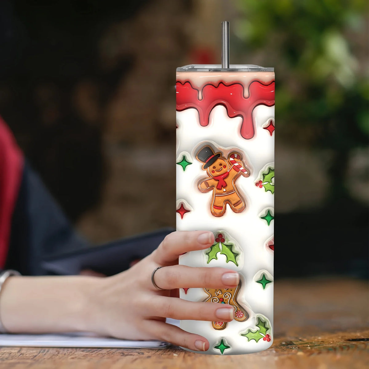 1pc 20oz Christmas Tumbler with 3D Effect, Stainless Steel, Leak Proof