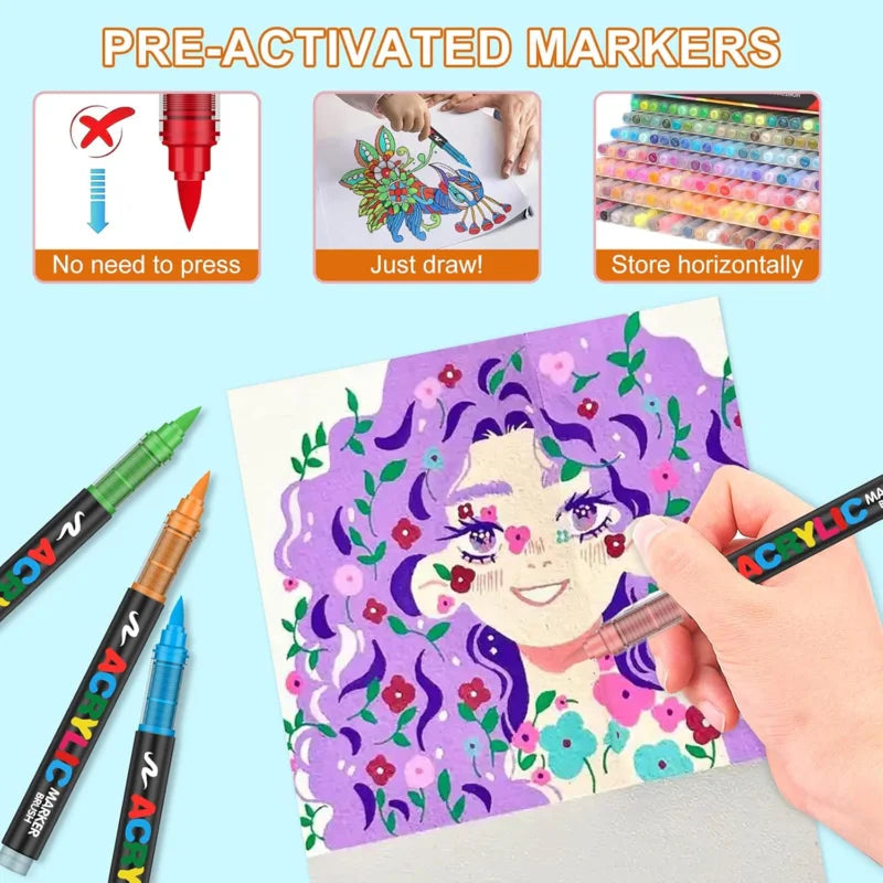 Acrylic Paint Markers,Waterproof Brush Tip Pen Quick Dry