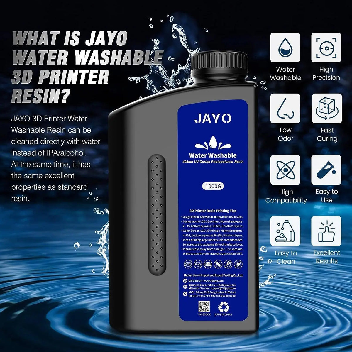 JAYO Standard /ABS-Like/ Water Wash 3D Printer UV Resin 405nm 2 Bottles