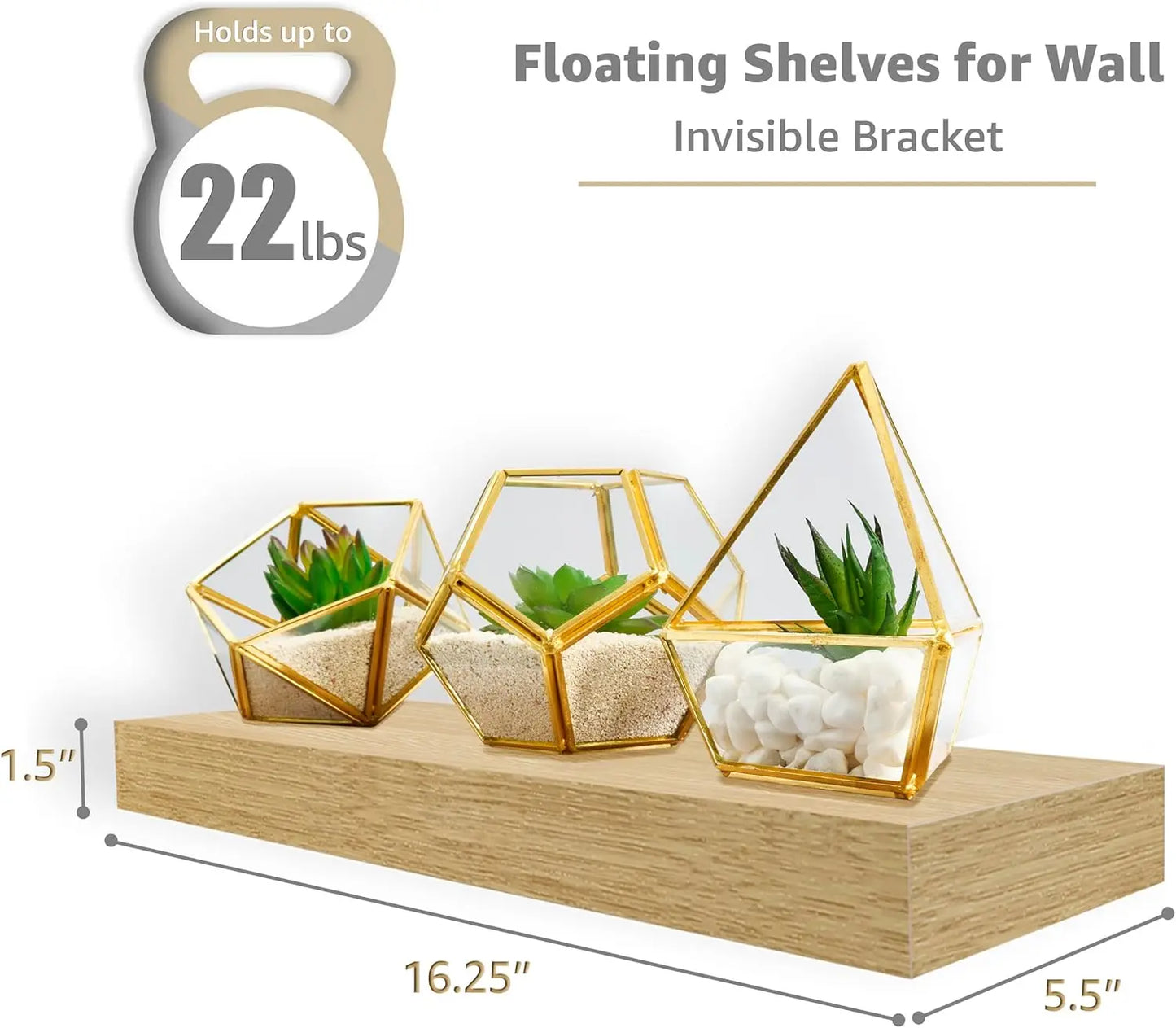 Floating Shelves Wall Mounted for Kitchen, Bedroom, Bathroom, 3 Pack