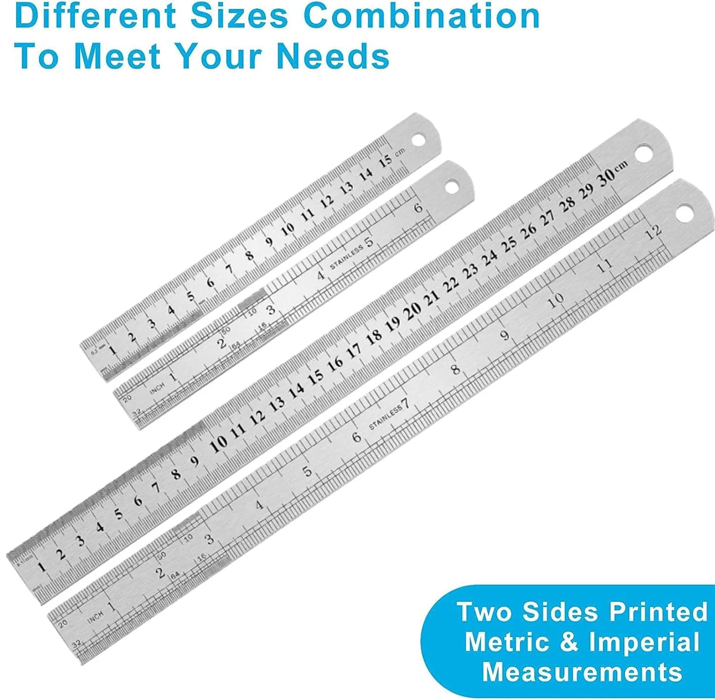Stainless Steel Double Side Straight Ruler School Office Supplies