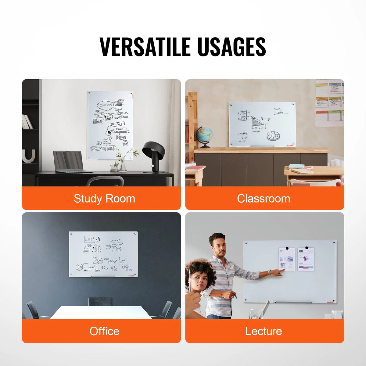 VEVOR Magnetic Glass Whiteboard 36"x24"/48"x32"/72"x36"