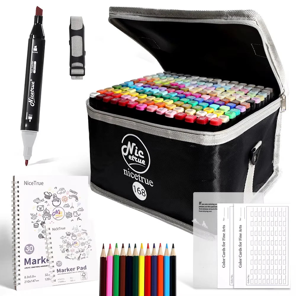 Nicetrue 24-168 Colors Alcohol Markers Set Vibrant High-Pigment
