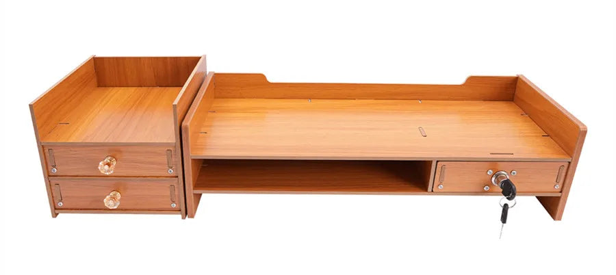 Computer Monitor Stand, Wooden Desk Organizer with Drawers