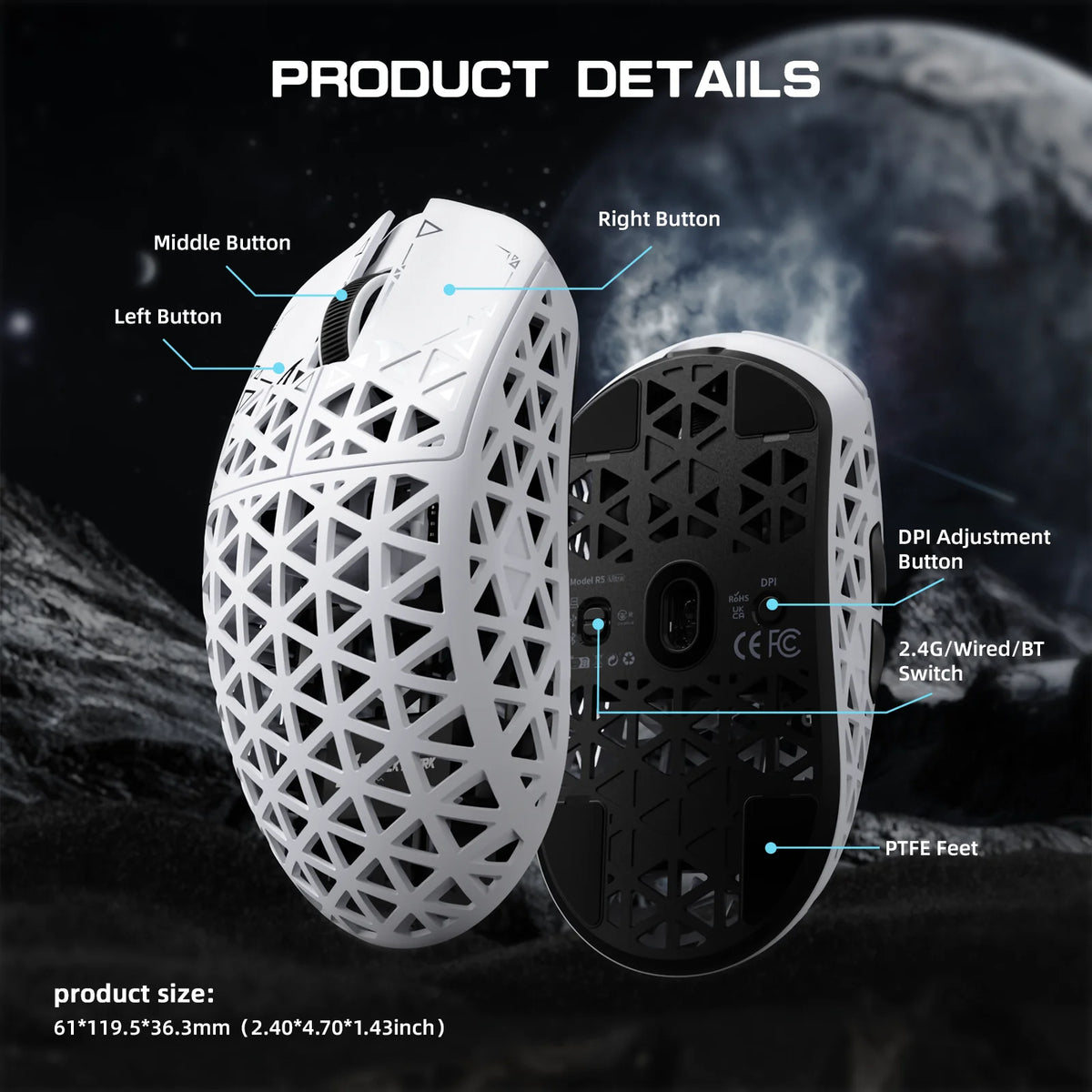 ATTACK SHARK R5 Ultra Carbon Fiber Wireless Gaming Mouse (42000 DPI)