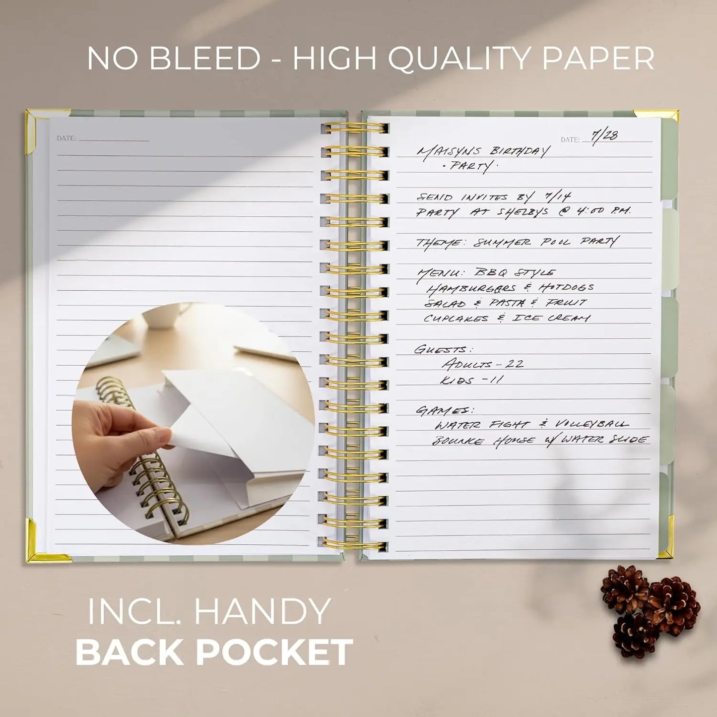 Aesthetic Thick Spiral Notebook with Tabs, 300 Pages and Dividers