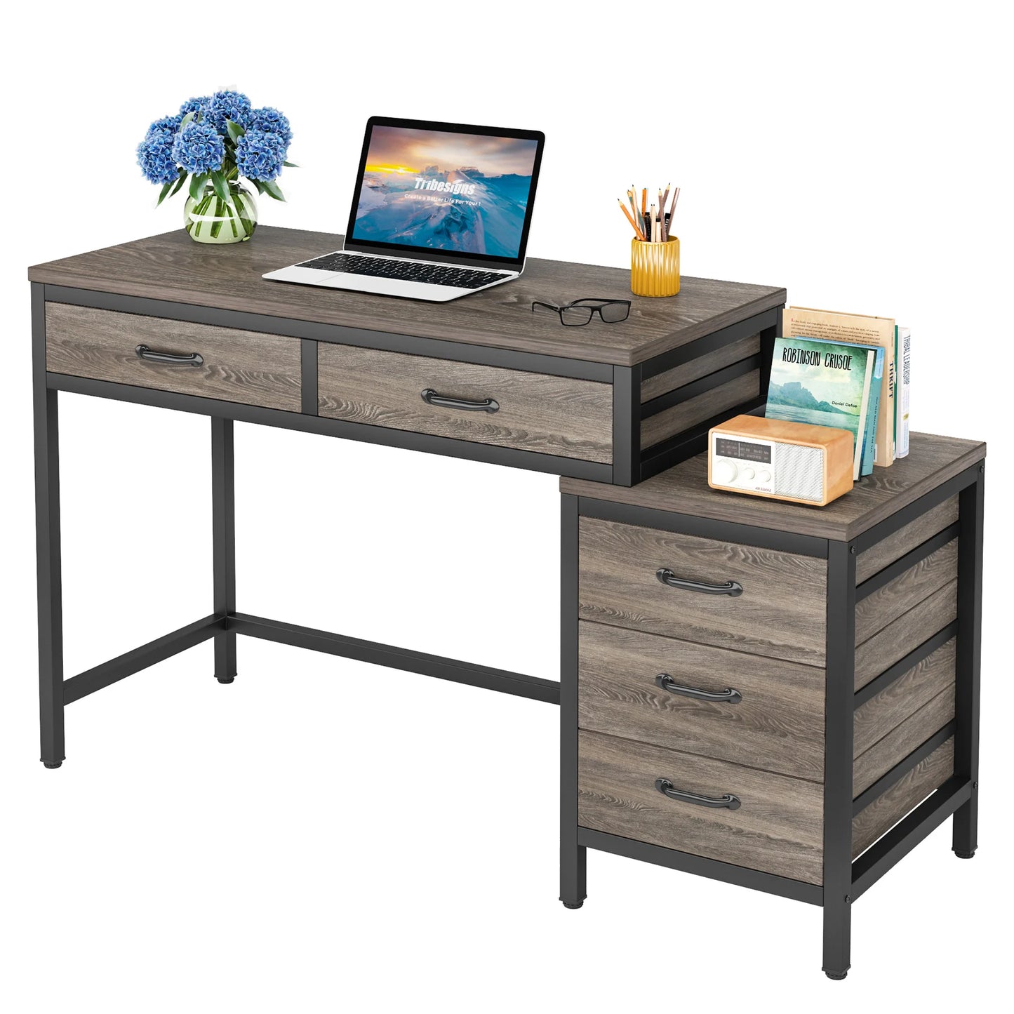 Tribesigns Computer Desk with 5 Drawers, Home Office Desks