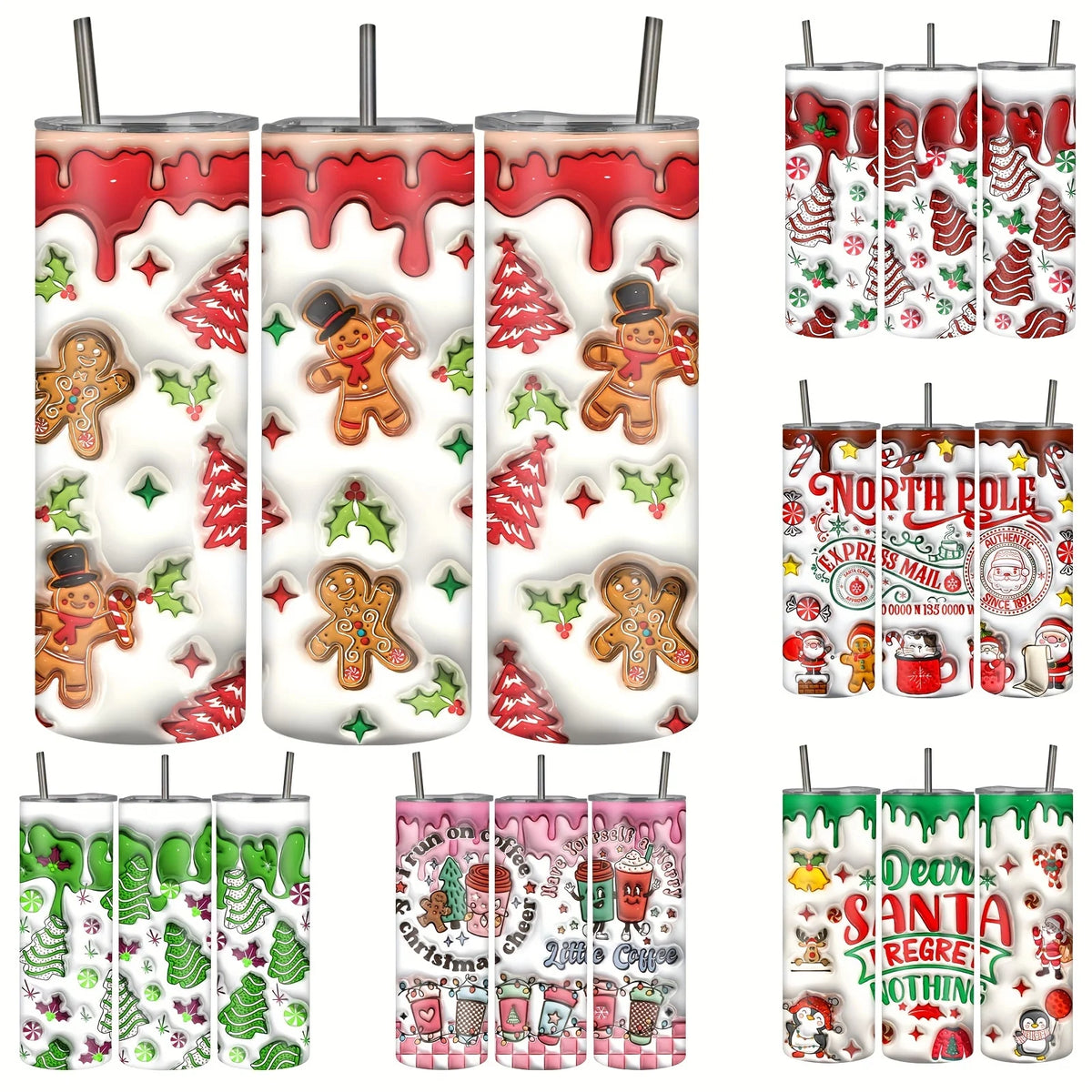 1pc 20oz Christmas Tumbler with 3D Effect, Stainless Steel, Leak Proof