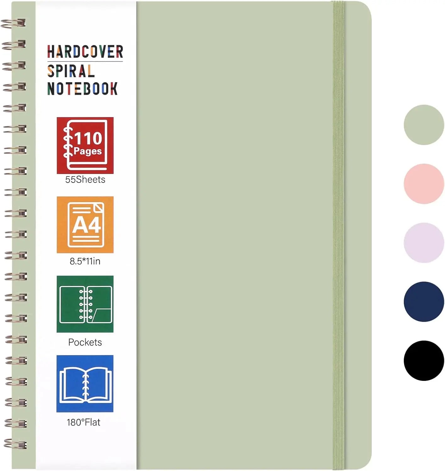 Spiral Notebook A4 Hardcover, 8.5x11 Green Journal with 110 Pages