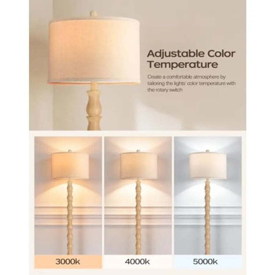 63.5" Rustic Floor Lamp with Rotary Switch and Linen Shade