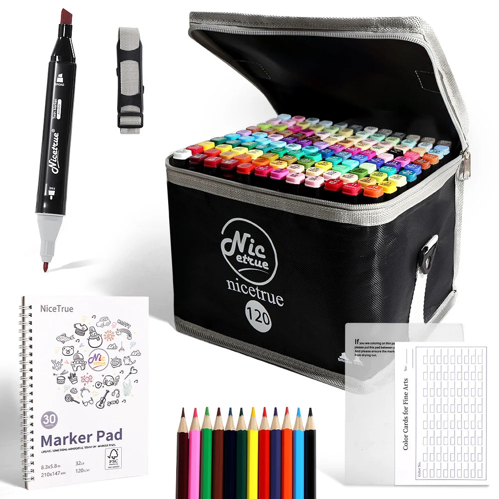 Nicetrue 24-168 Colors Alcohol Markers Set Vibrant High-Pigment