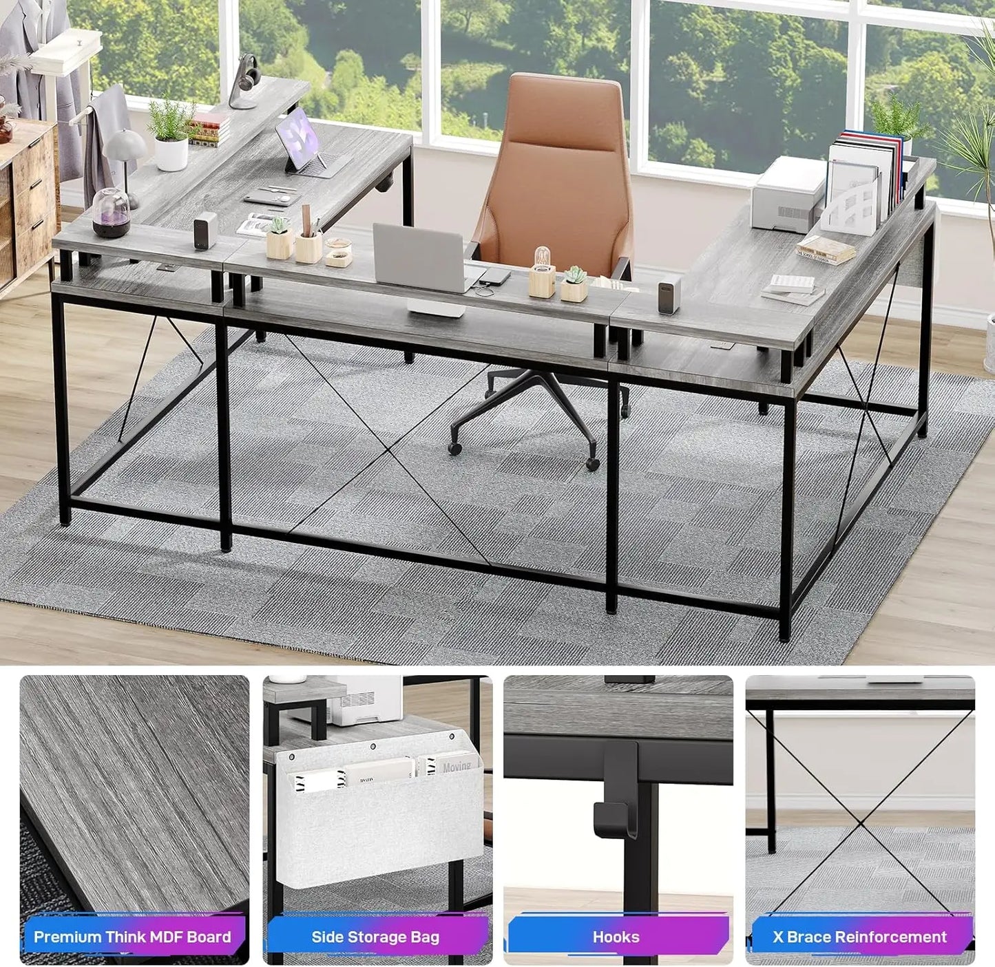 U Shaped Gaming Desk with Monitor Stand