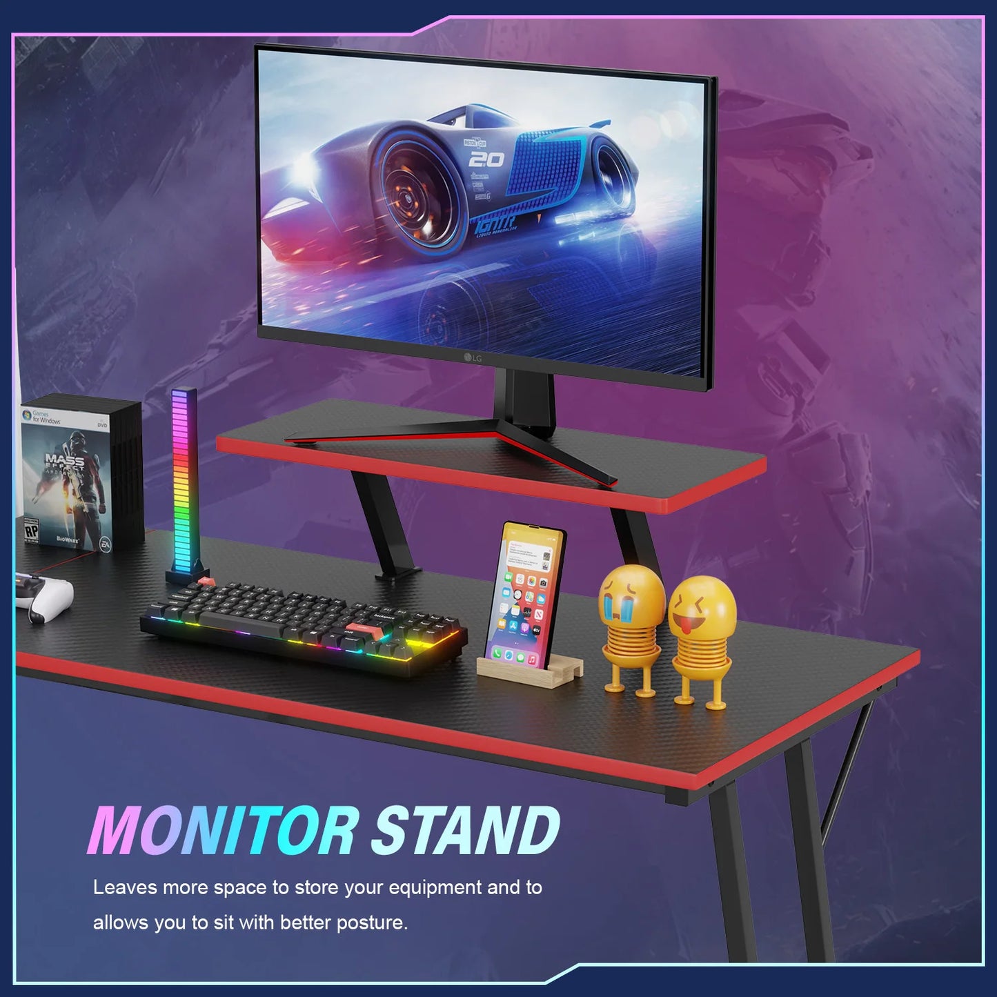 L-Shaped Corner Computer Desk with Large Monitor Stand