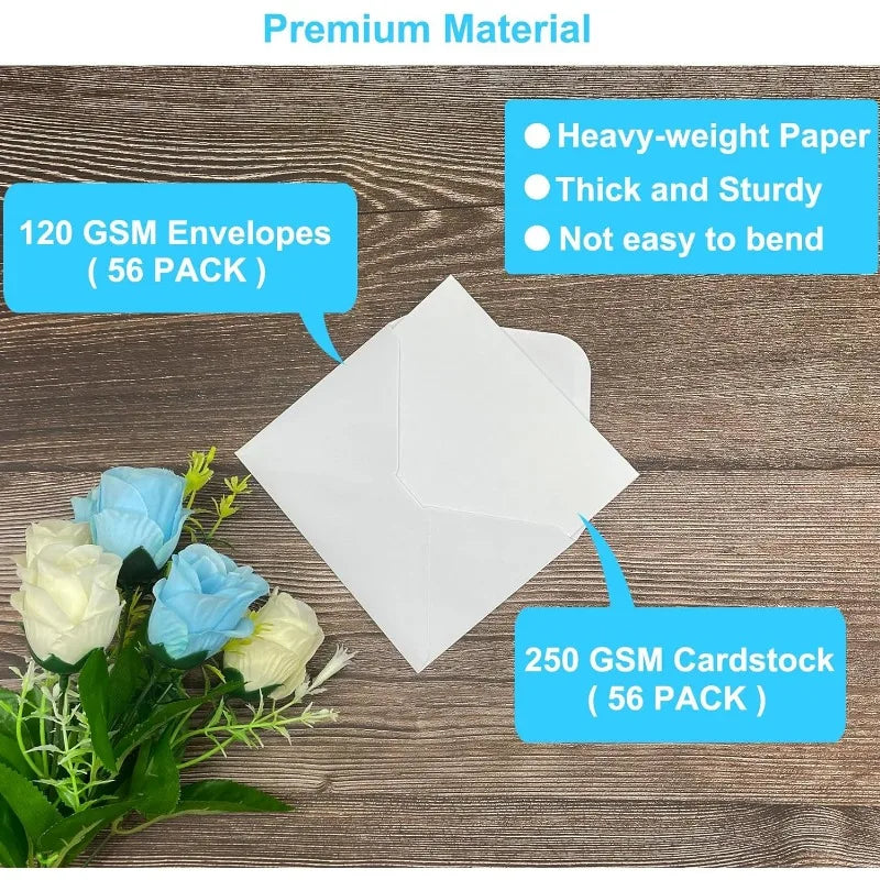 56 Pack 4x6, White Blank Note Cards Greeting Cards and Envelopes Set