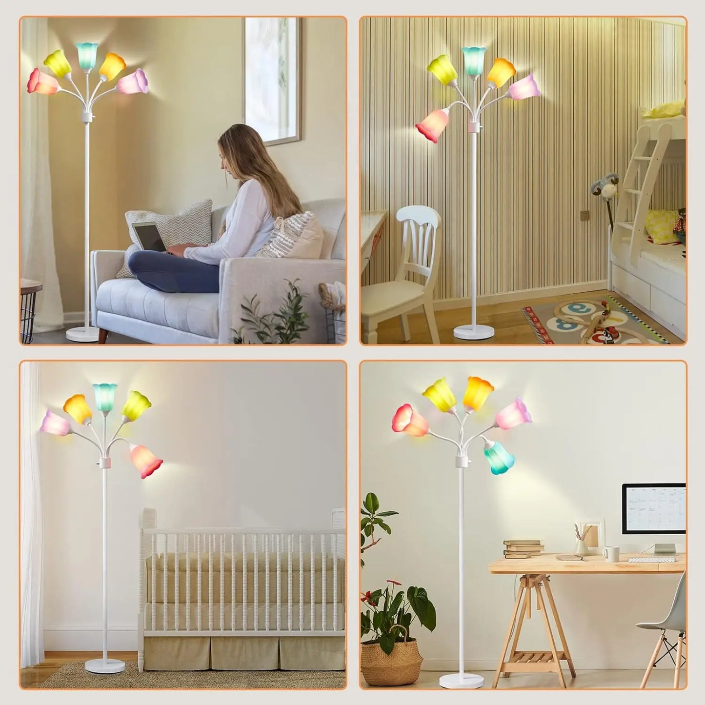 Modern Adjustable Multi-Head Floor Lamp with 6 Color Lampshades