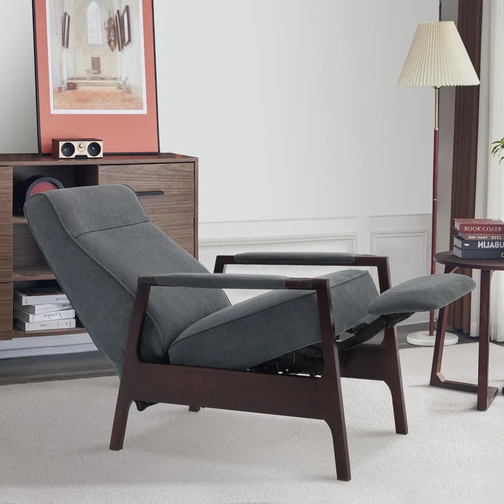 Pushback Recliner Chair with Wooden Armrests