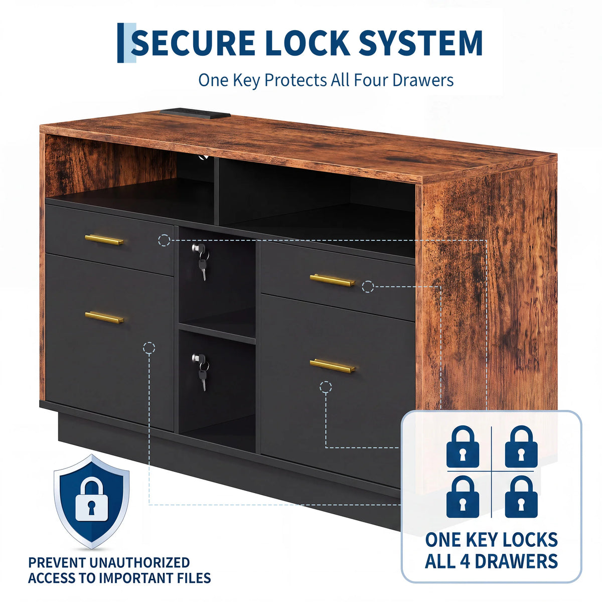 4 Drawer Lateral File Cabinet With Lock And Power Outlet, Home Office