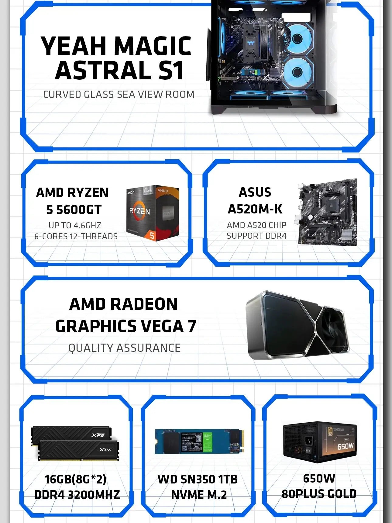 YEAH MAGIC Gaming Desktop AMD Ryzen 5 5600GT 3.9GHz