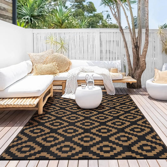 Outdoor Rug Plastic Straw Rug Modern Geometric Waterproof Reversible