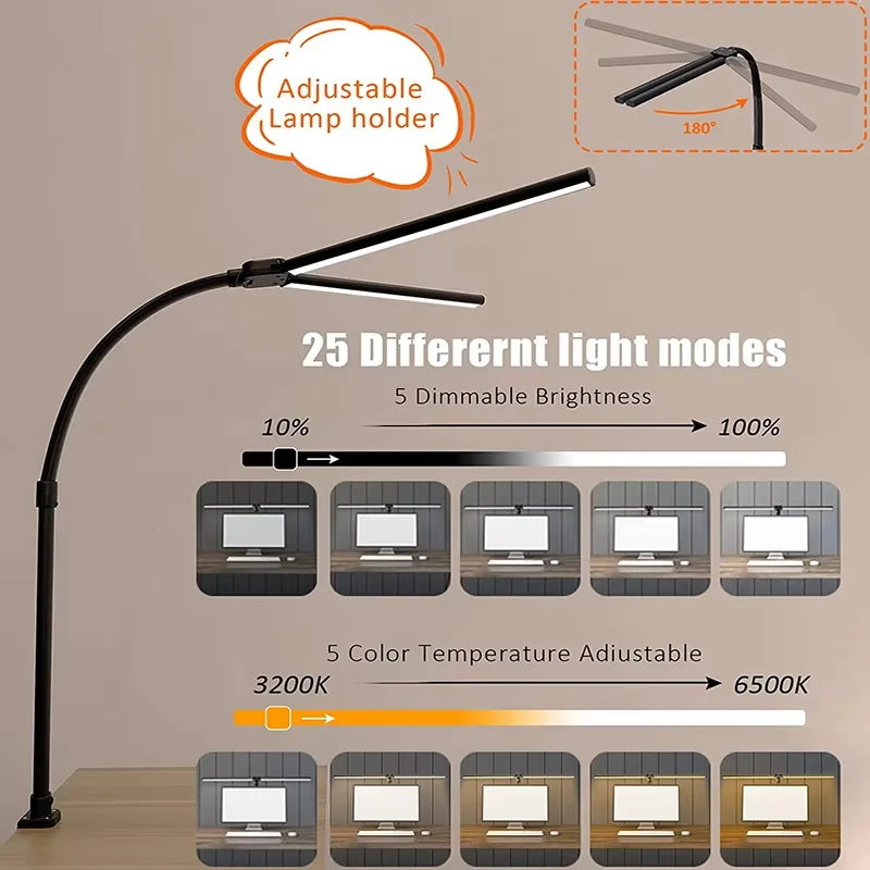 LAOPAO Double Head LED Desk Lamp 24W 5 Color Modes and 5 Dimmable