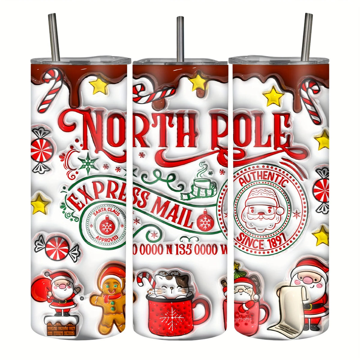 1pc 20oz Christmas Tumbler with 3D Effect, Stainless Steel, Leak Proof