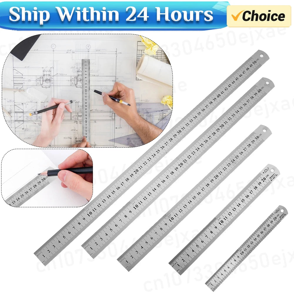 15cm/20cm/30cm/40cm/50cm Metal Ruler Stainless Steel Straight Ruler