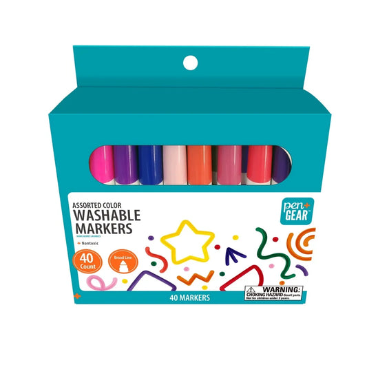40CT Washable Broad Line Markers Assorted Colors