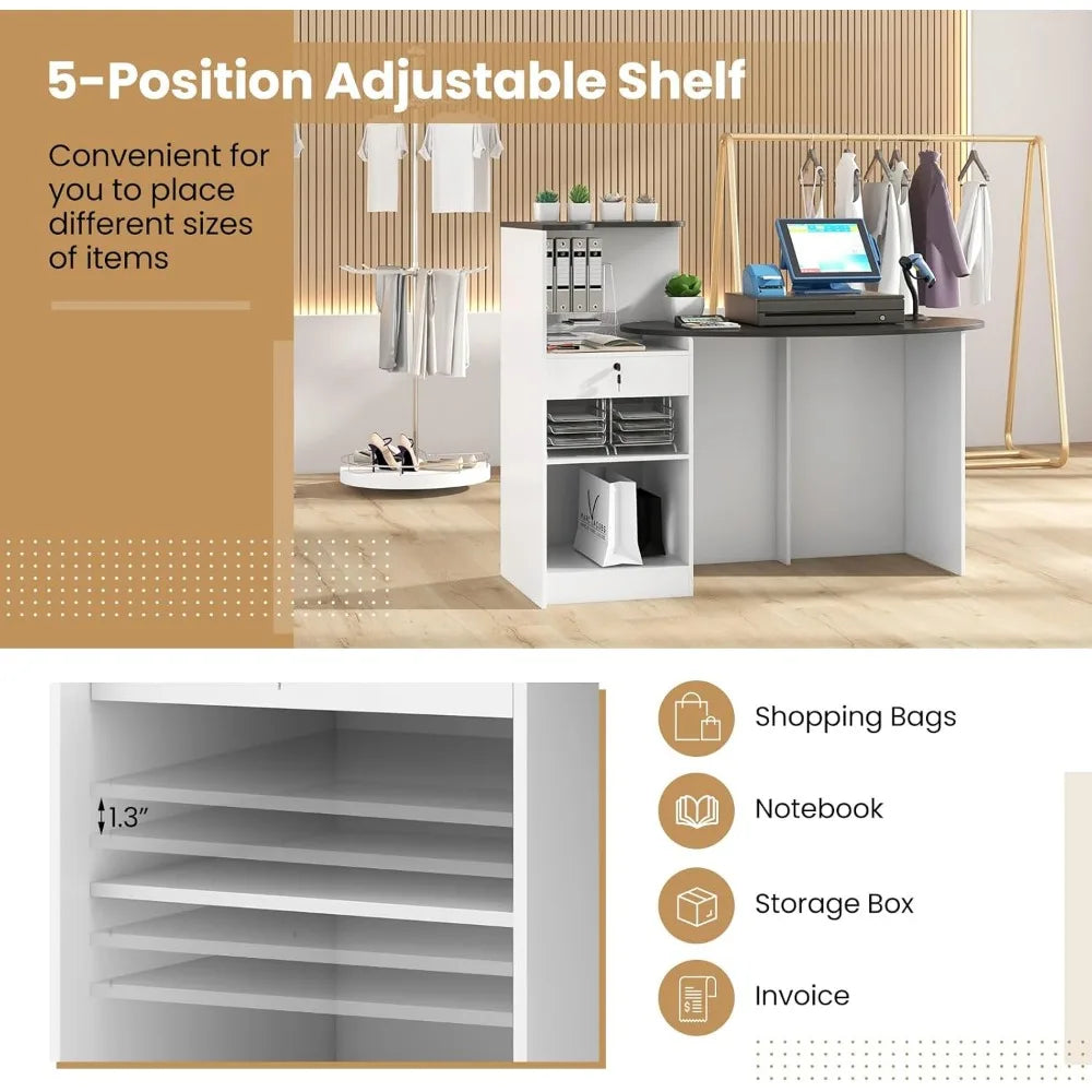 Reception Desk, 54" Large Retail Checkout Counter with Lockable Drawer