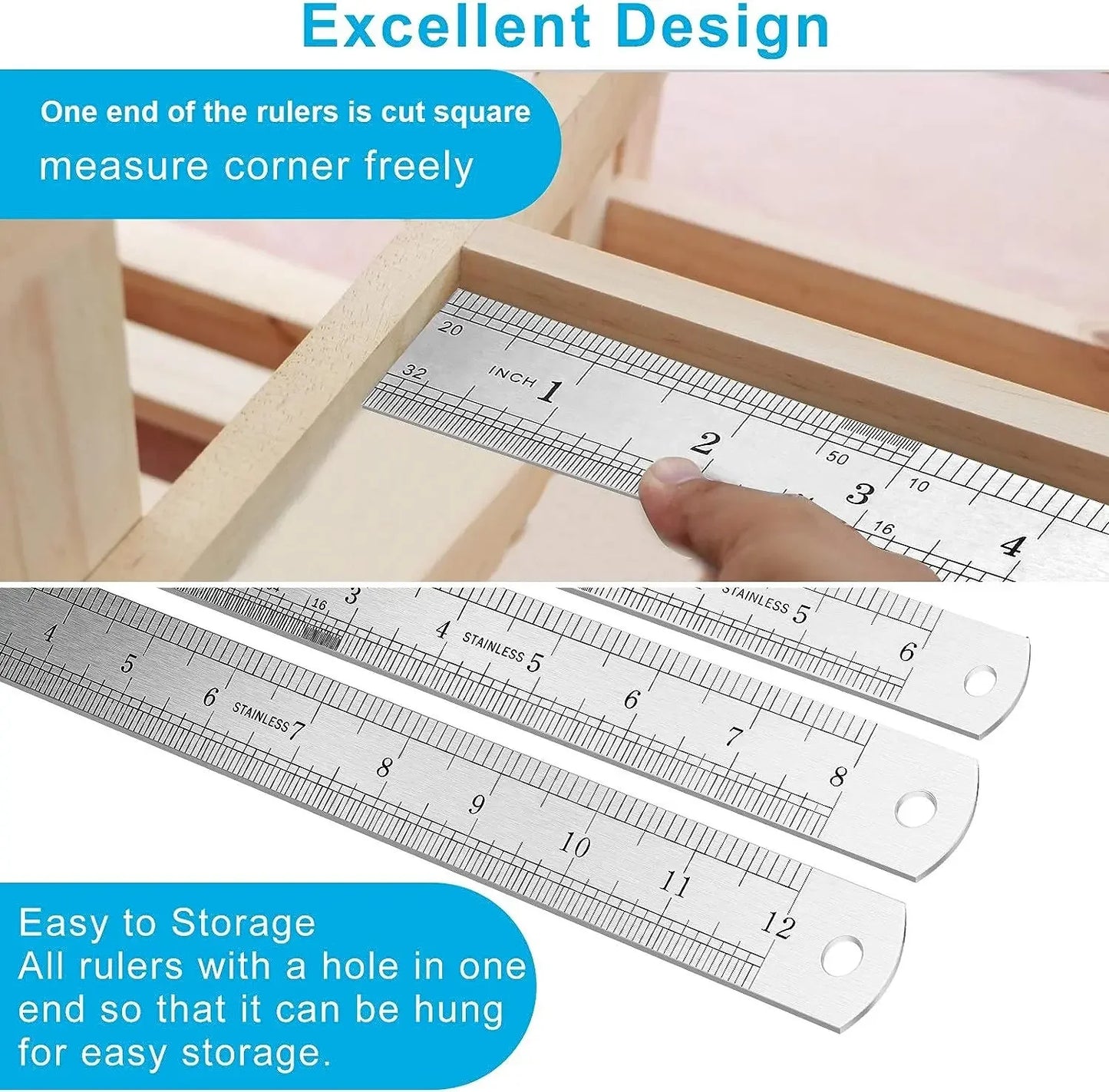 Stainless Steel Double Side Straight Ruler School Office Supplies