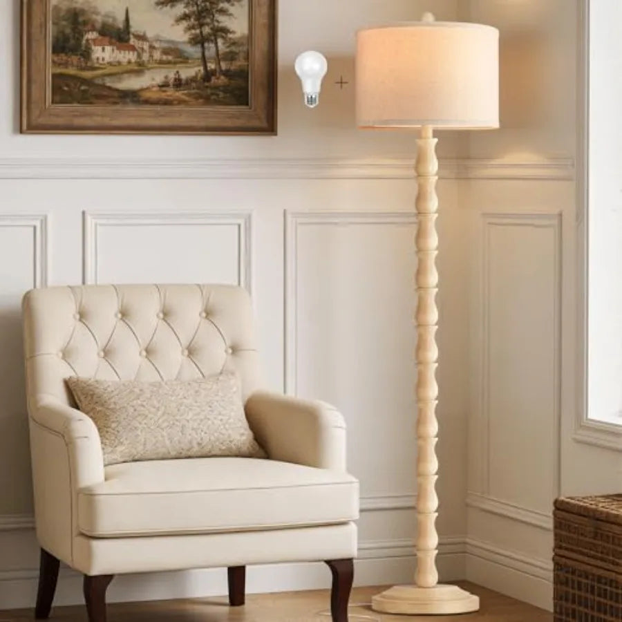 63.5" Rustic Floor Lamp with Rotary Switch and Linen Shade