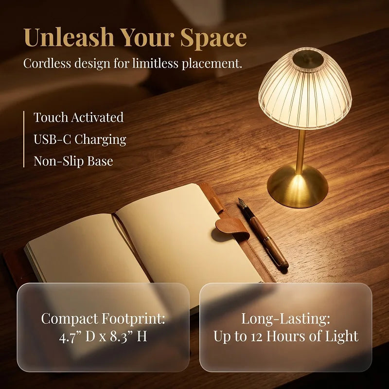 LED Table Lamp Cordless 3 Color Temperatures USB-C Charging Wireless