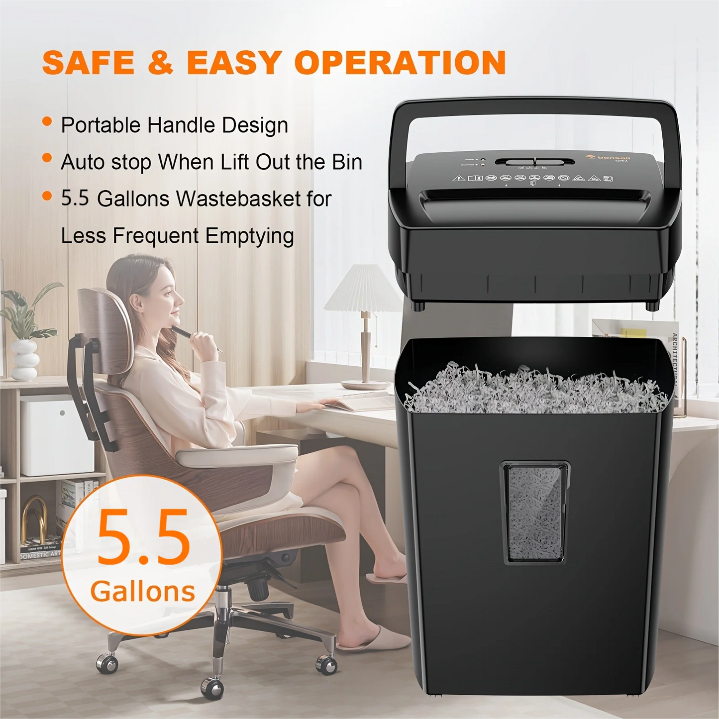 Bonsaii 12-Sheet Cross Cut Paper Shredder with 5.5 Gals Wastebasket