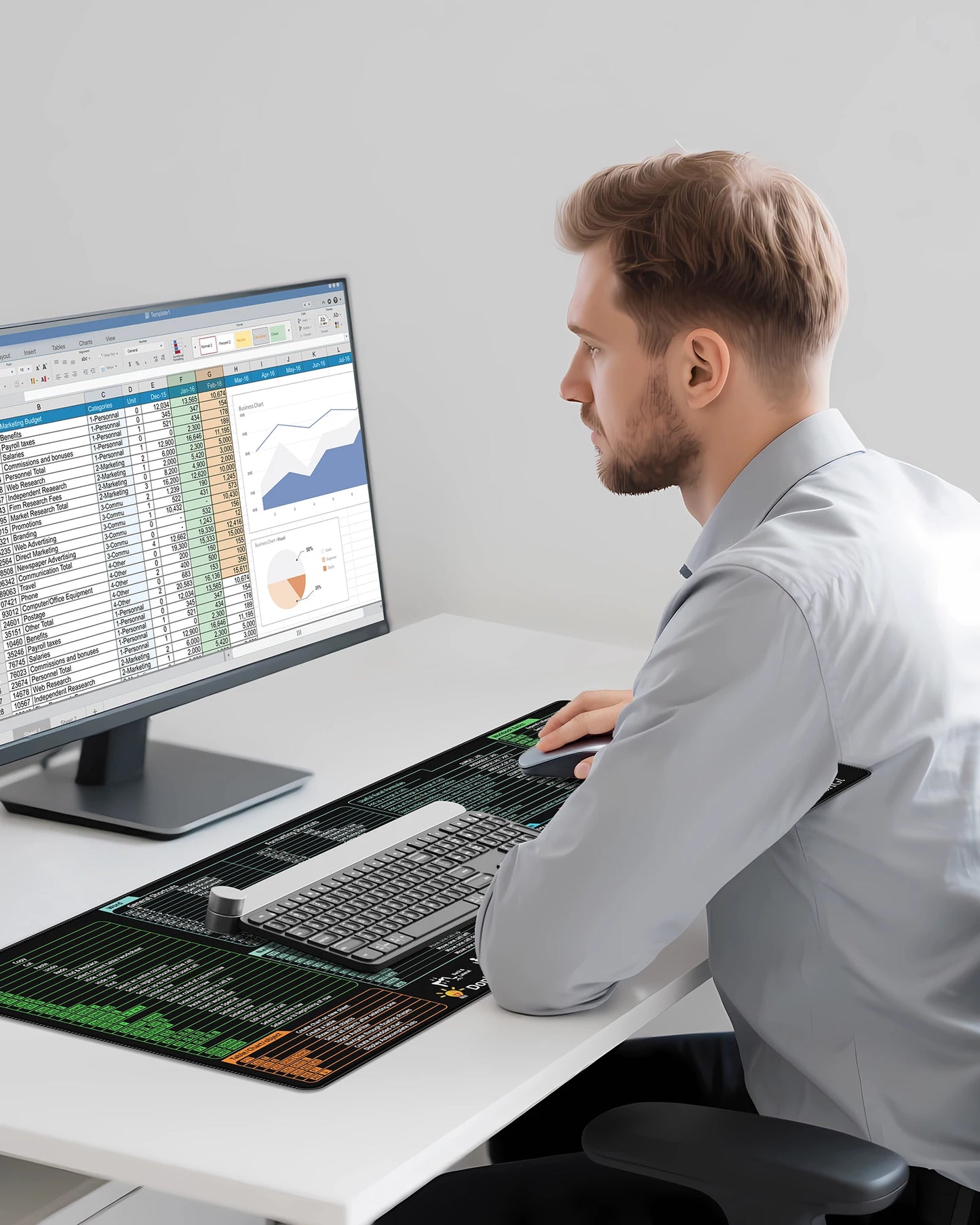 Excel Cheat Sheet Desk pad—XL Mouse pad with excel Shortcuts