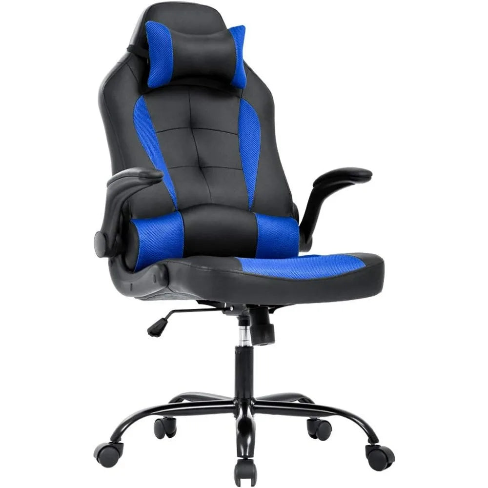 Gaming Chair Blue High Back PU Leather Lumbar Support
