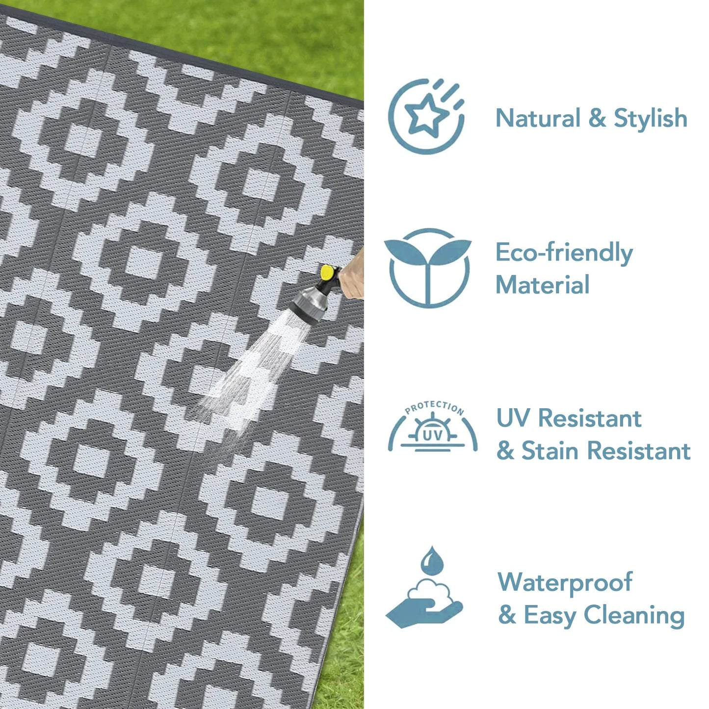 Outdoor Rug Plastic Straw Rug Modern Geometric Waterproof Reversible