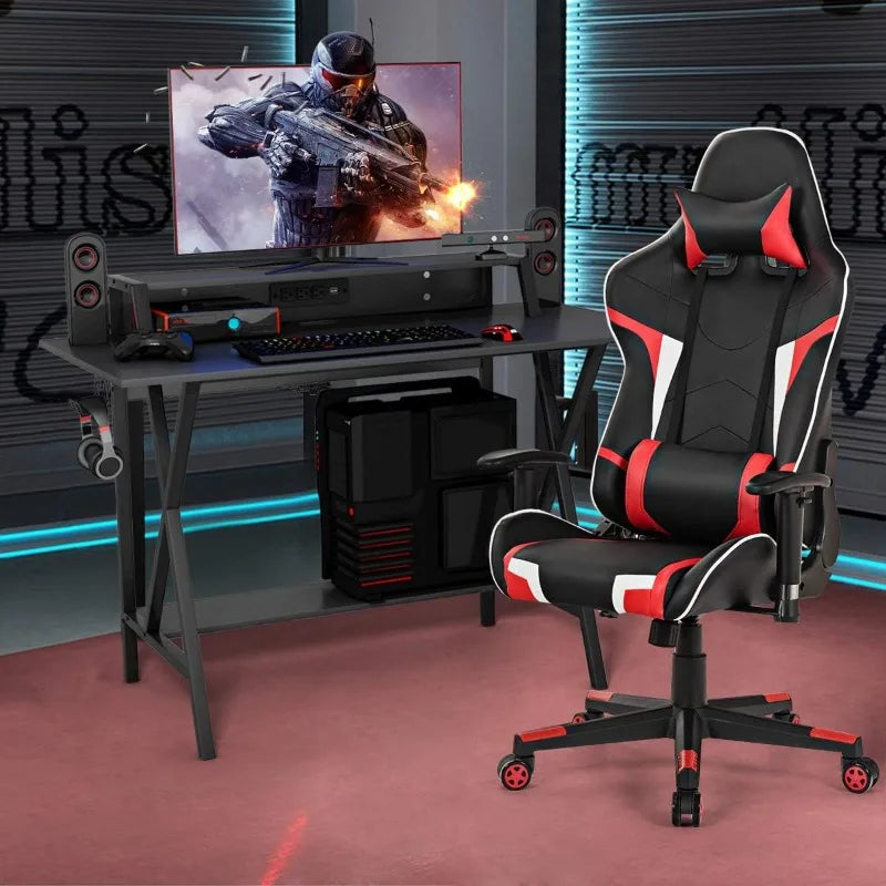 Gaming Desk and Chair Set, Ergonomic E-Sport Gamer Desk & Racing Chair Set