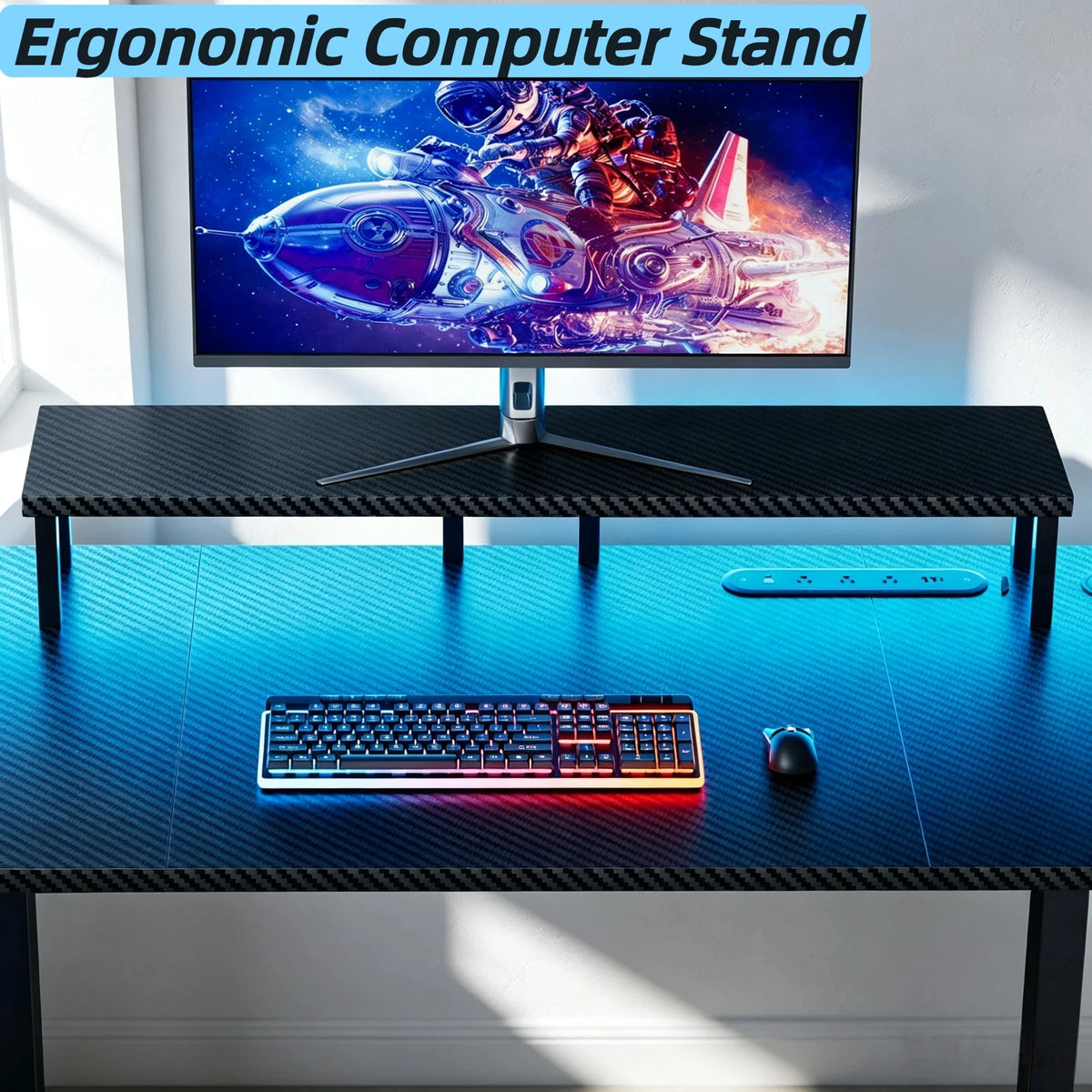NEBMAAX Electric Height-Adjustable Gaming Desk with LED Lighting