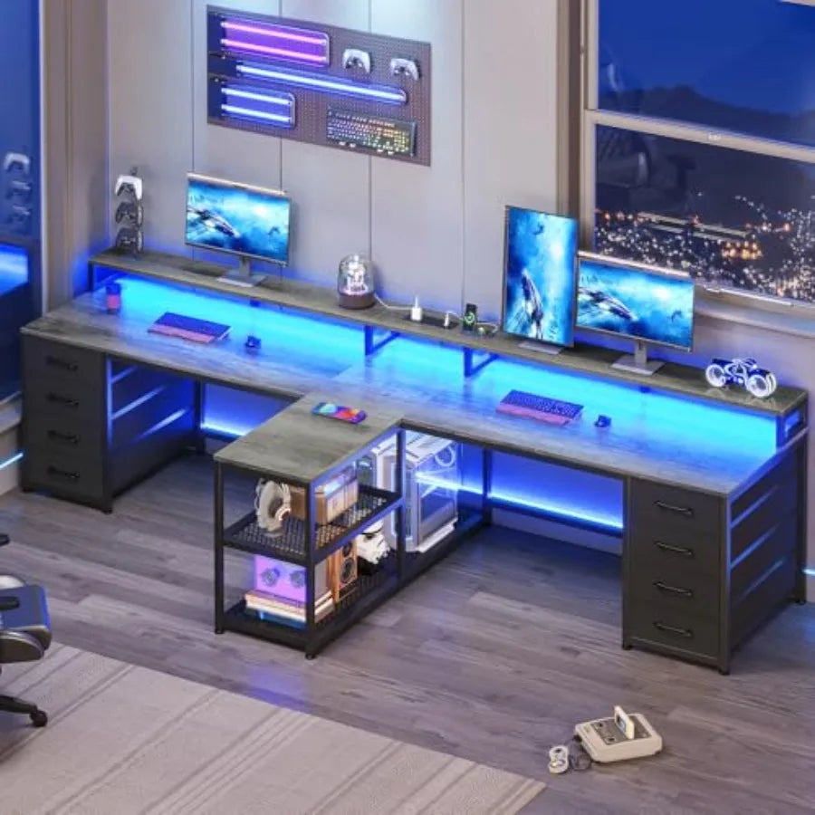 94.5 2 Person Gaming Desk Long Office Computer Desk with 8 Drawers
