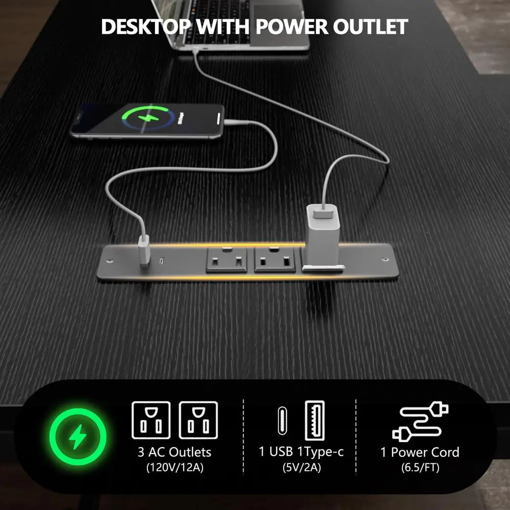 59 inch L Shaped Computer Desk with Power Outlets