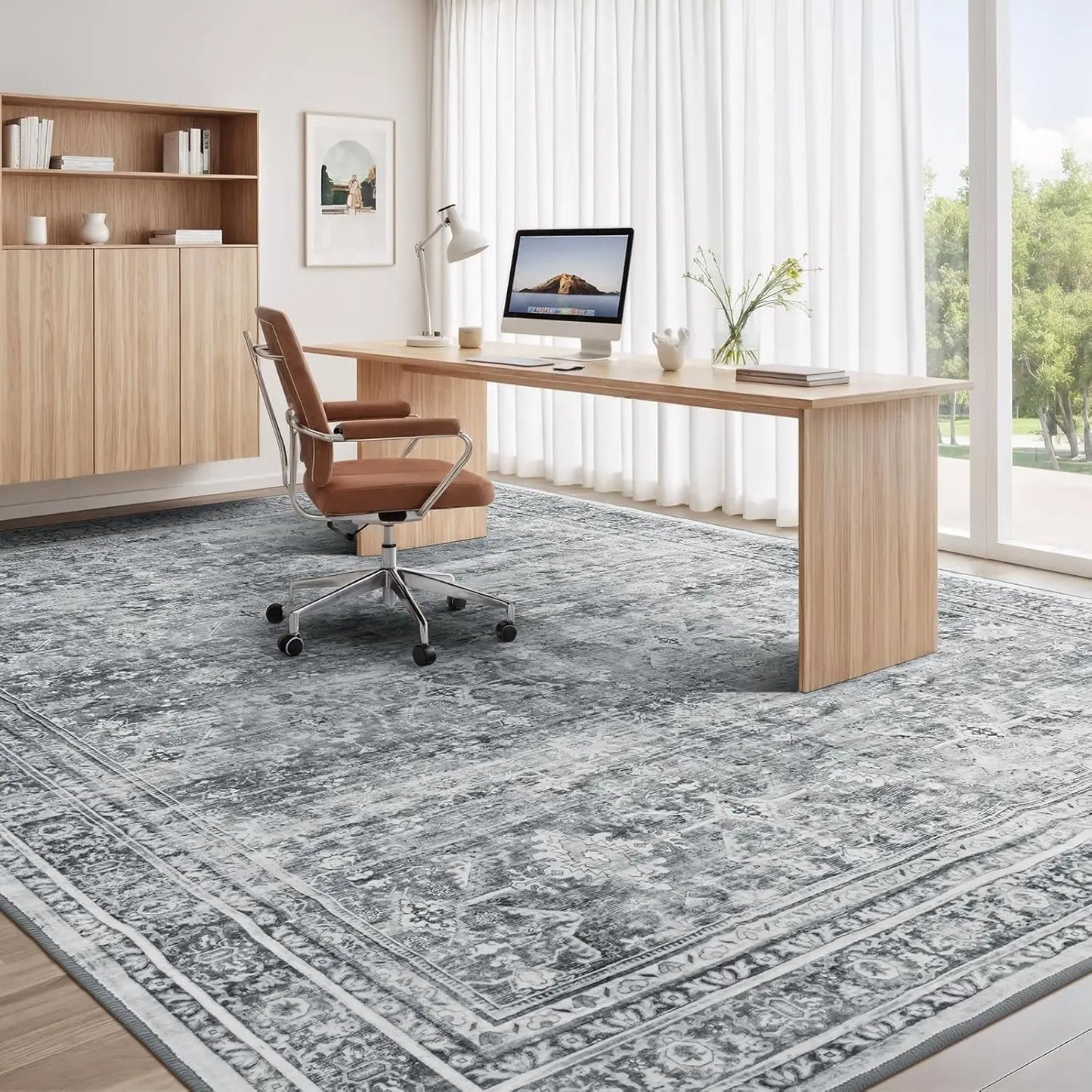 8x10 Washable Area Rug with Non-Slip Backing, for Living Room Office