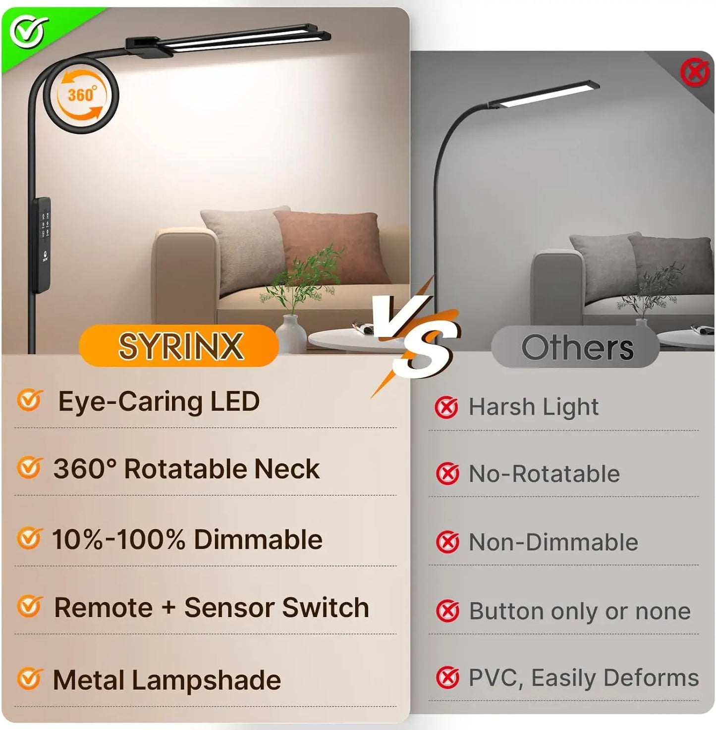 14W 2000LM LED Floor Lamp with Gesture & Remote Control, Dual Head