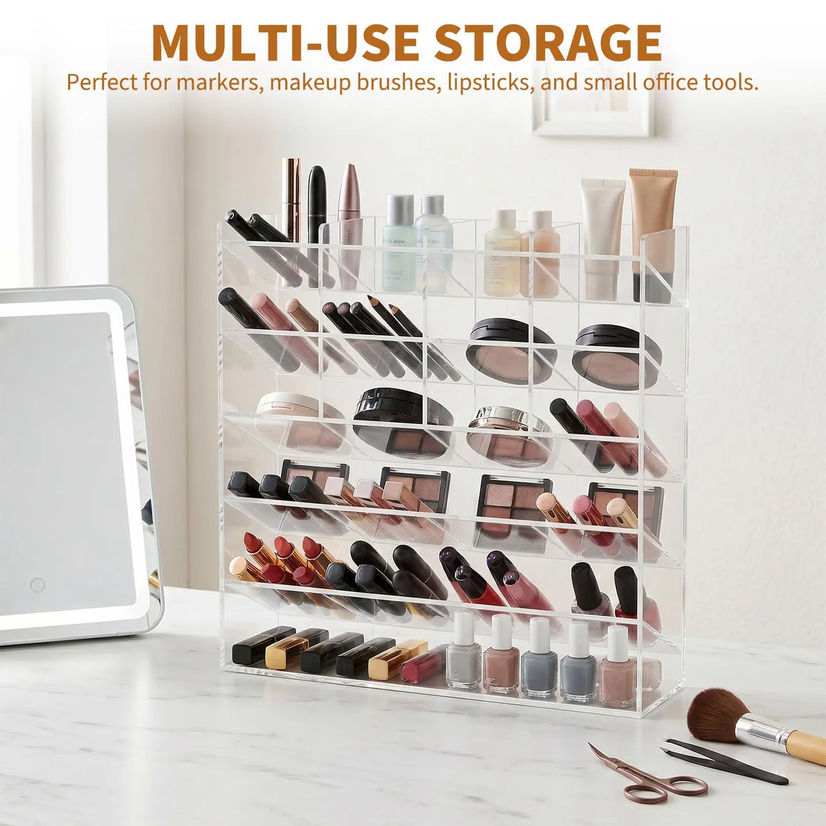 Acrylic Pen Holder Multi Compartment Marker Organizer 1Pc For Office