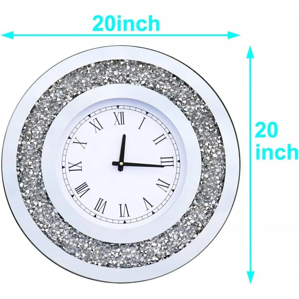 Wall Decororation Crystal Sparkling Diamond Mirror Large Wall Clock for Wall Decoration